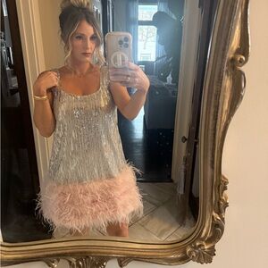 Aqua Silver and Pink Mini Dress